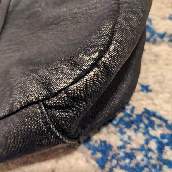 Roxy black faux leather distressed purse with buckles. - Picture 3 of 8